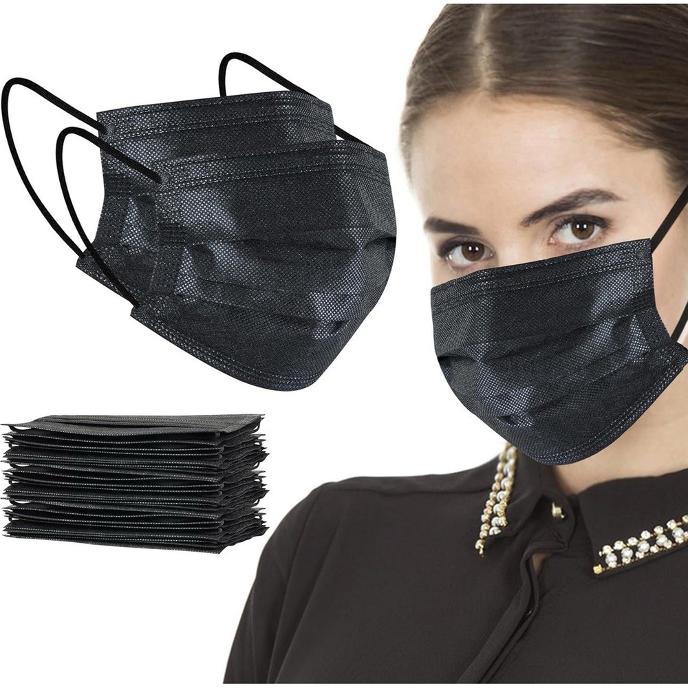 100 PCS Disposable Face Mask Non Medical Surgical 3 Ply Ear loop Black Masks USA
